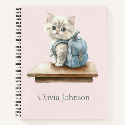 Schattigee kitten met rugzak gepersonaliseerd Noti Notitieboek (Voorkant)