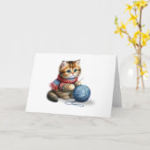 Schattigee kitten met sjaal & blauw garen Blank Gr Kaart (Gele Bloem)