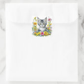 Schattigee Kitten Omgeven door Flowers Vierkante Sticker (Tas)