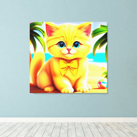 Schattigee kitten op het strand canvas afdruk (Insitu (Houten vloer))