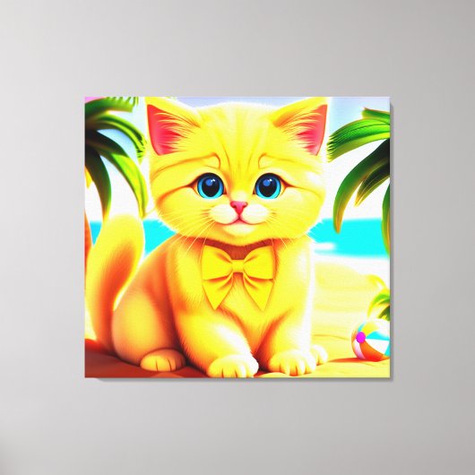 Schattigee kitten op het strand canvas afdruk (Voorkant)