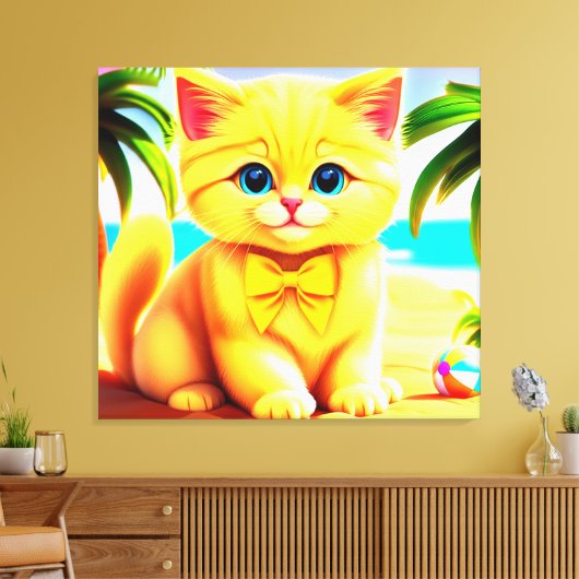 Schattigee kitten op het strand canvas afdruk (Insitu (Woonkamer))