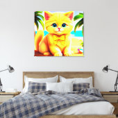 Schattigee kitten op het strand canvas afdruk (Insitu (Slaapkamer))