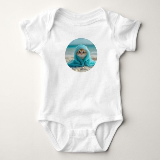 Schattigee kitten op het strand-Schattige zomeront Romper (Voorkant)