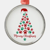Schattigee Kitten Paw Print Meowy Kerstboom Metalen Ornament (Voorkant)