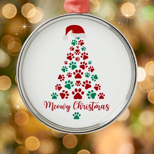 Schattigee Kitten Paw Print Meowy Kerstboom Metalen Ornament
