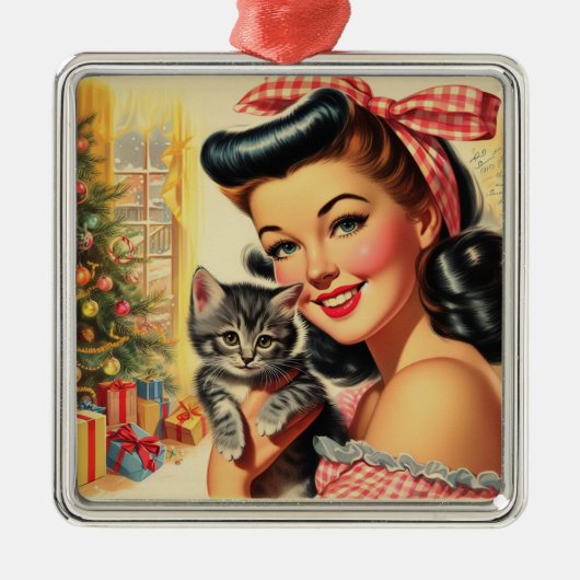 Schattigee Kitten  Pin Up Metalen Ornament (Voorkant)
