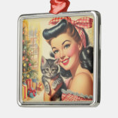 Schattigee Kitten  Pin Up Metalen Ornament (Links)