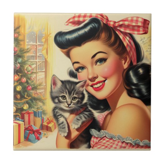 Schattigee Kitten  Pin Up Tegeltje (Voorkant)