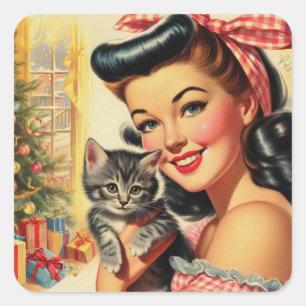 Schattigee Kitten  Pin Up Vierkante Sticker
