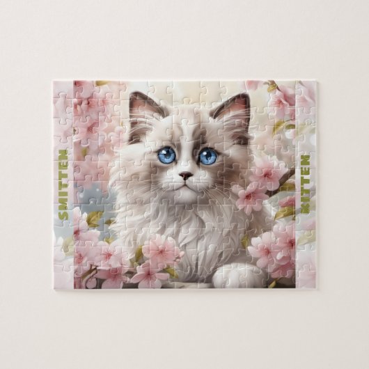 Schattigee Kitten Ragdoll Cat Spring Floral Aangep Legpuzzel (Horizontaal)
