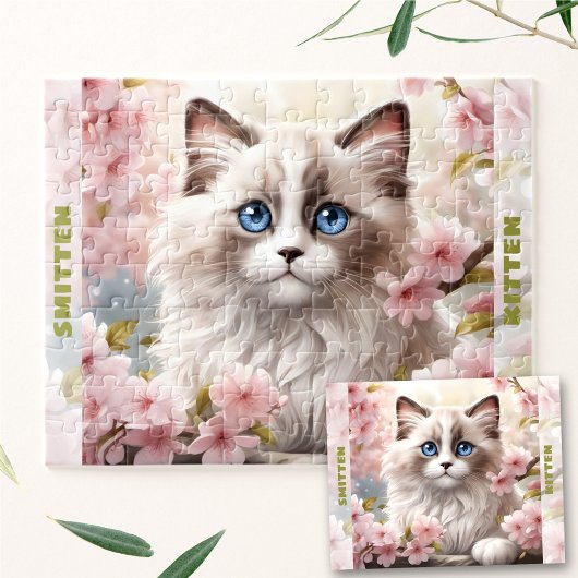 Schattigee Kitten Ragdoll Cat Spring Floral Aangep Legpuzzel