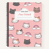 Schattigee Kitten Regenboog en Roze Plaid Notitieb Notitieboek (Voorkant)