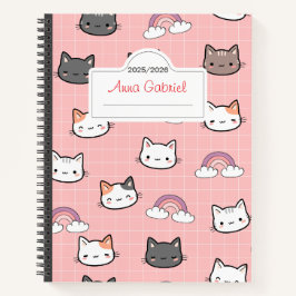Schattigee Kitten Regenboog en Roze Plaid Notitieb Notitieboek