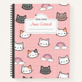 Schattigee Kitten Regenboog en Roze Plaid Notitieb Notitieboek