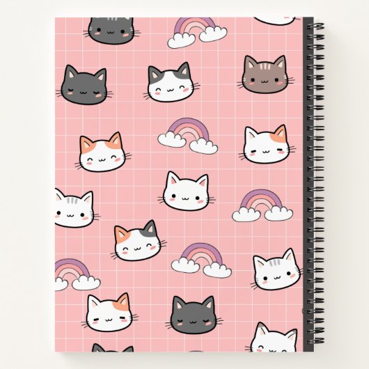 Schattigee Kitten Regenboog en Roze Plaid Notitieb Notitieboek (Achterkant)