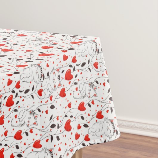 Schattigee Kitten Rode Harten Valentijnsdag Tafelk Tafelkleed (Voorbeeld)