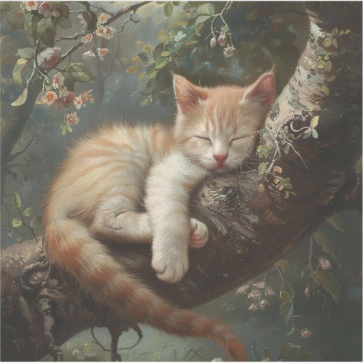 Schattigee kitten slapen in een boom  sticker (Voorkant)