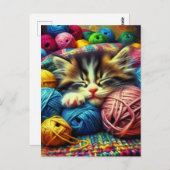 Schattigee kitten slapen onder een deken briefkaart (Voorkant / Achterkant)