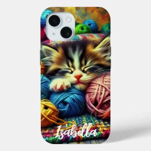 Schattigee kitten slapen onder een deken iPhone 15 case