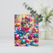 Schattigee kitten spelen in verjaardagsbogen en li briefkaart (Staand voorkant)