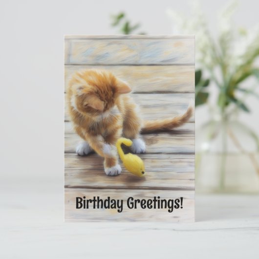 Schattigee Kitten Spelen Leuke Verjaardag Flat Kaa Bedankkaart (Staand voorkant)