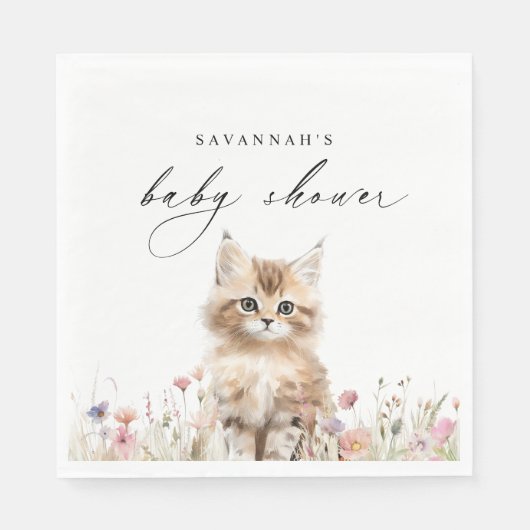 Schattigee kitten | Spring Floral Cat Theme Baby s Servet (Voorkant)
