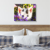 Schattigee Kitten Spring Flowers Tuin Kat Foto Canvas Afdruk (Insitu (Slaapkamer))