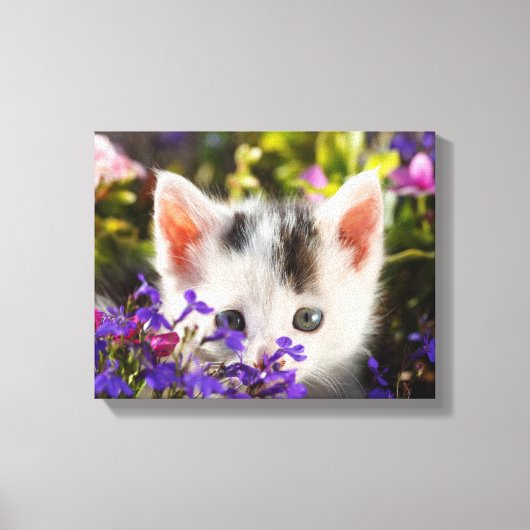 Schattigee Kitten Spring Flowers Tuin Kat Foto Canvas Afdruk (Voorkant)