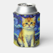 Schattigee kitten Sterrennacht Van Gogh Blikjeskoeler (Blikje Achterkant)