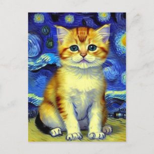 Schattigee kitten Sterrennacht Van Gogh Briefkaart