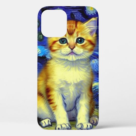 Schattigee kitten Sterrennacht Van Gogh Case-Mate iPhone Case (Achterkant)