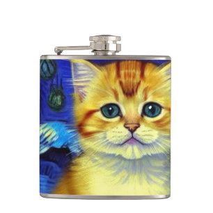 Schattigee kitten Sterrennacht Van Gogh Heupfles
