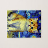 Schattigee kitten Sterrennacht Van Gogh Legpuzzel (Horizontaal)