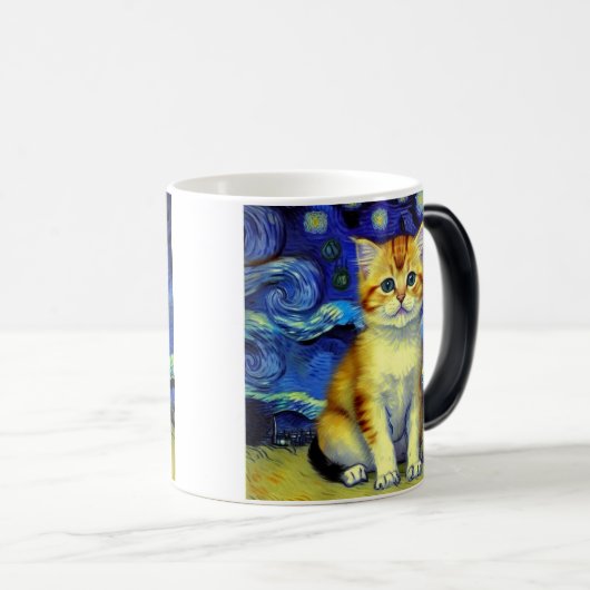 Schattigee kitten Sterrennacht Van Gogh Magische Mok (Voorkant rechts)