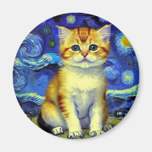 Schattigee kitten Sterrennacht Van Gogh Magneet
