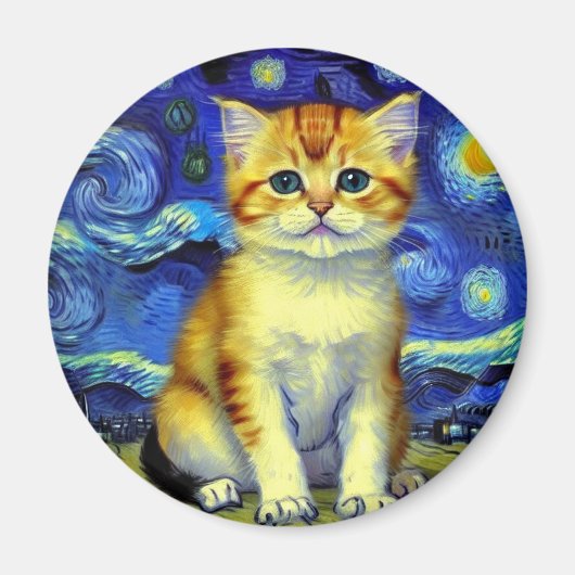 Schattigee kitten Sterrennacht Van Gogh Magneet (Voorkant)
