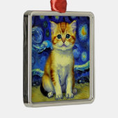 Schattigee kitten Sterrennacht Van Gogh Metalen Ornament (Rechts)