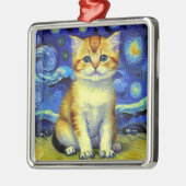 Schattigee kitten Sterrennacht Van Gogh Metalen Ornament (Links)