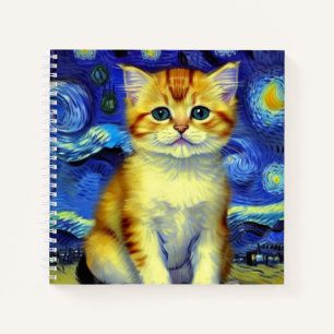 Schattigee kitten Sterrennacht Van Gogh Notitieboek
