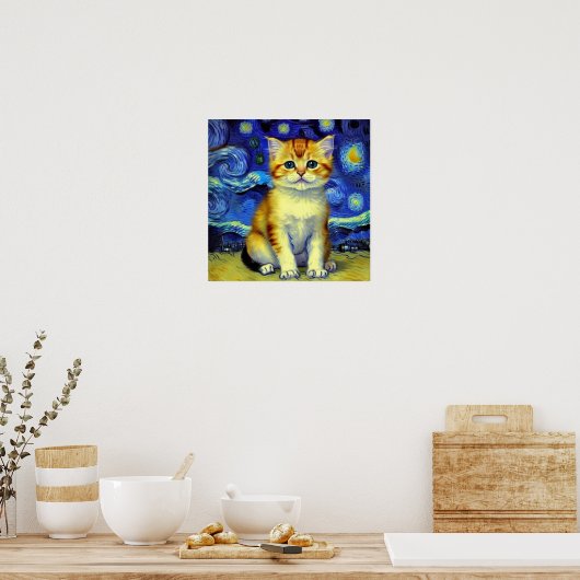 Schattigee kitten Sterrennacht Van Gogh Poster (Keuken)