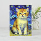 Schattigee kitten Sterrennacht Van Gogh Save The Date (Staand voorkant)