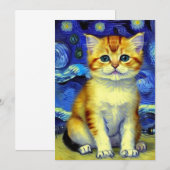 Schattigee kitten Sterrennacht Van Gogh Save The Date (Voorkant / Achterkant)