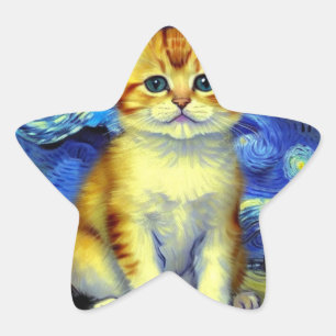 Schattigee kitten Sterrennacht Van Gogh Ster Sticker