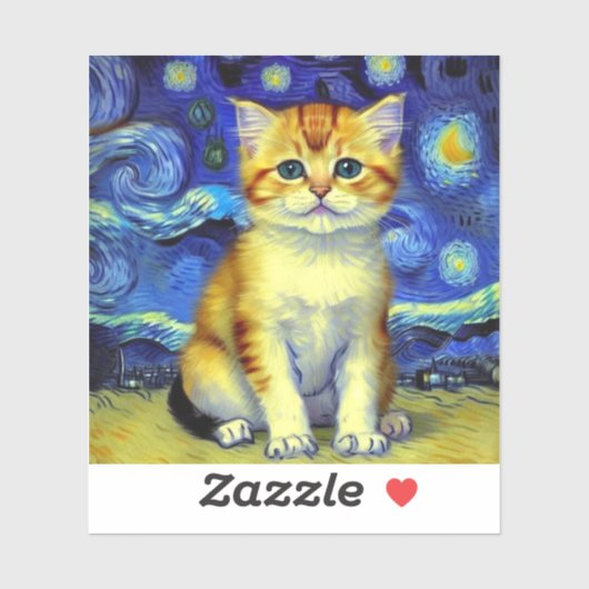 Schattigee kitten Sterrennacht Van Gogh Sticker (Vel)