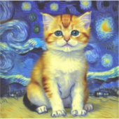 Schattigee kitten Sterrennacht Van Gogh Sticker (Voorkant)