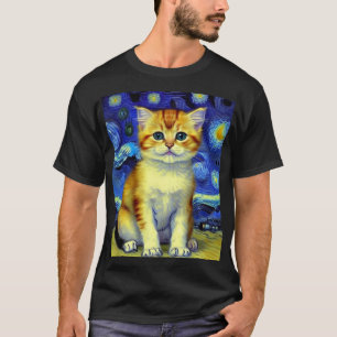 Schattigee kitten Sterrennacht Van Gogh T-shirt