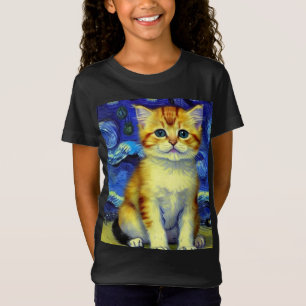 Schattigee kitten Sterrennacht Van Gogh T-shirt