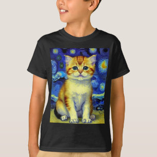 Schattigee kitten Sterrennacht Van Gogh T-shirt