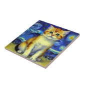 Schattigee kitten Sterrennacht Van Gogh Tegeltje (Zijkant)